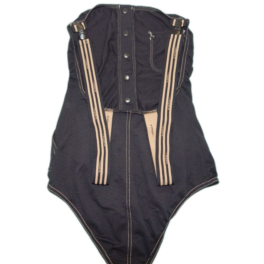 Vintage FENDI Black Textured Logo One-Piece Bodysuit Swimsuit Corset US 2 XS/S